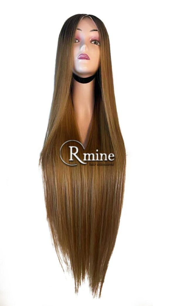 Perruque d'extensions de cheveux Blonds cendrés dégradé Noir à la racine 70cm 250g n°14